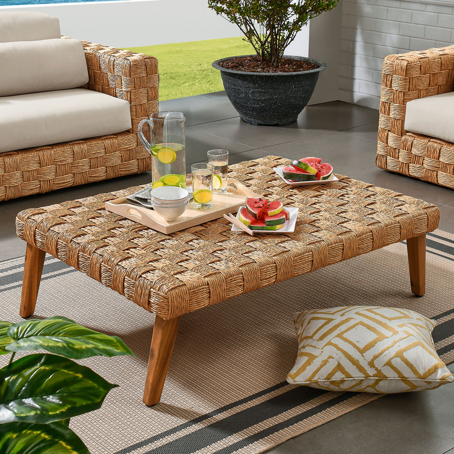 Terra Outdoor Patio Wicker Outdoor Patio Rattan Coffee Table in Natural