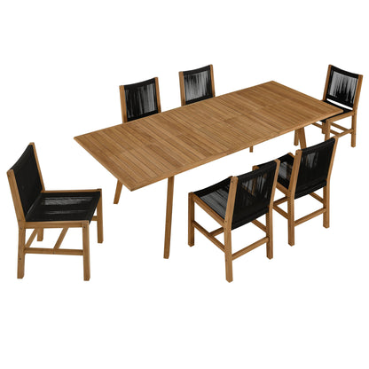 Vienna 7-Piece Outdoor Patio Teak and Rope Dining Set with Armless Chairs by Furniture For America