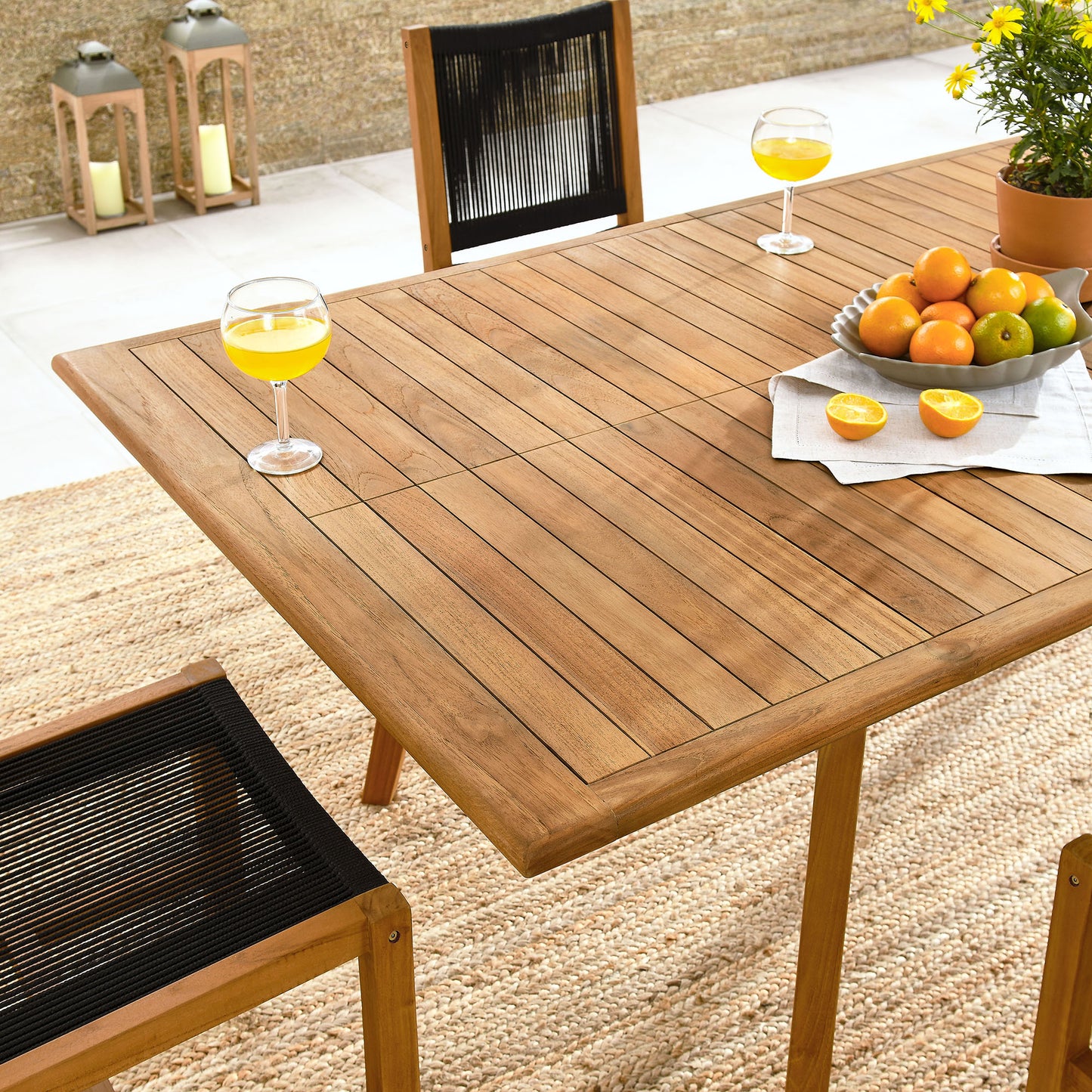 Vienna 7-Piece Outdoor Patio Teak and Rope Dining Set with Armless Chairs by Furniture For America