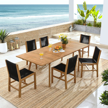 Vienna 7-Piece Outdoor Patio Teak and Rope Dining Set with Armless Chairs by Furniture For America