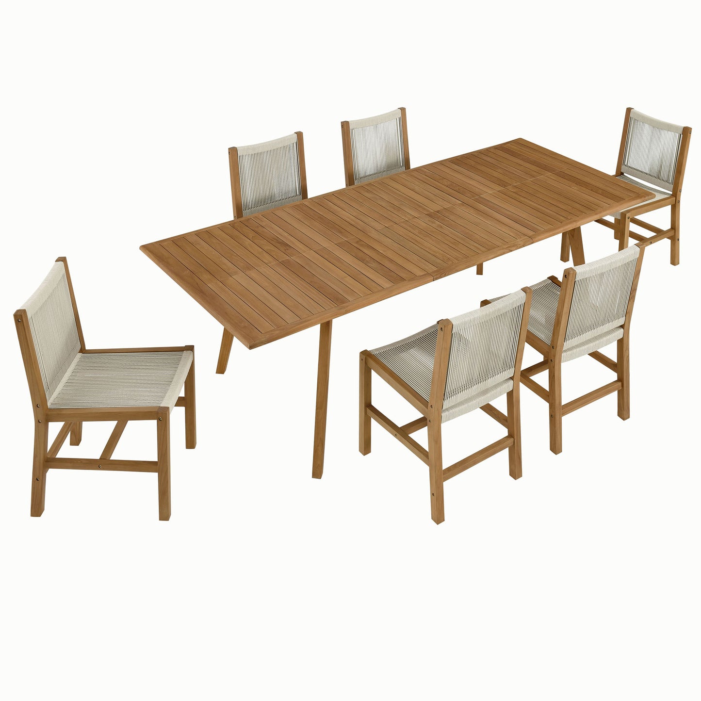 Vienna 7-Piece Outdoor Patio Teak and Rope Dining Set with Armless Chairs by Furniture For America