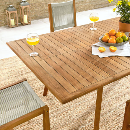Vienna 7-Piece Outdoor Patio Teak and Rope Dining Set with Armless Chairs in Natural Natural
