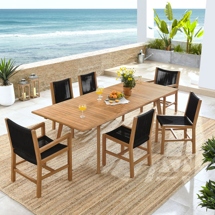 Vienna 7-Piece Outdoor Patio Teak and Rope Dining Set in Natural Black