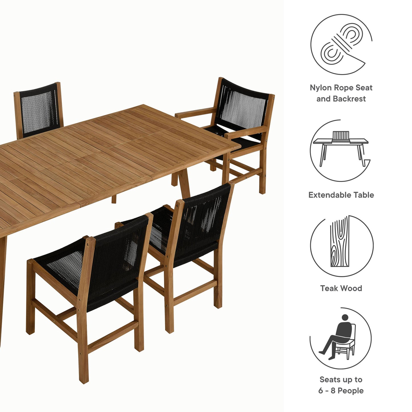 Vienna 7-Piece Outdoor Patio Teak and Rope Dining Set by Furniture For America