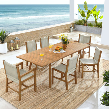 Vienna 7-Piece Outdoor Patio Teak and Rope Dining Set in Natural Natural