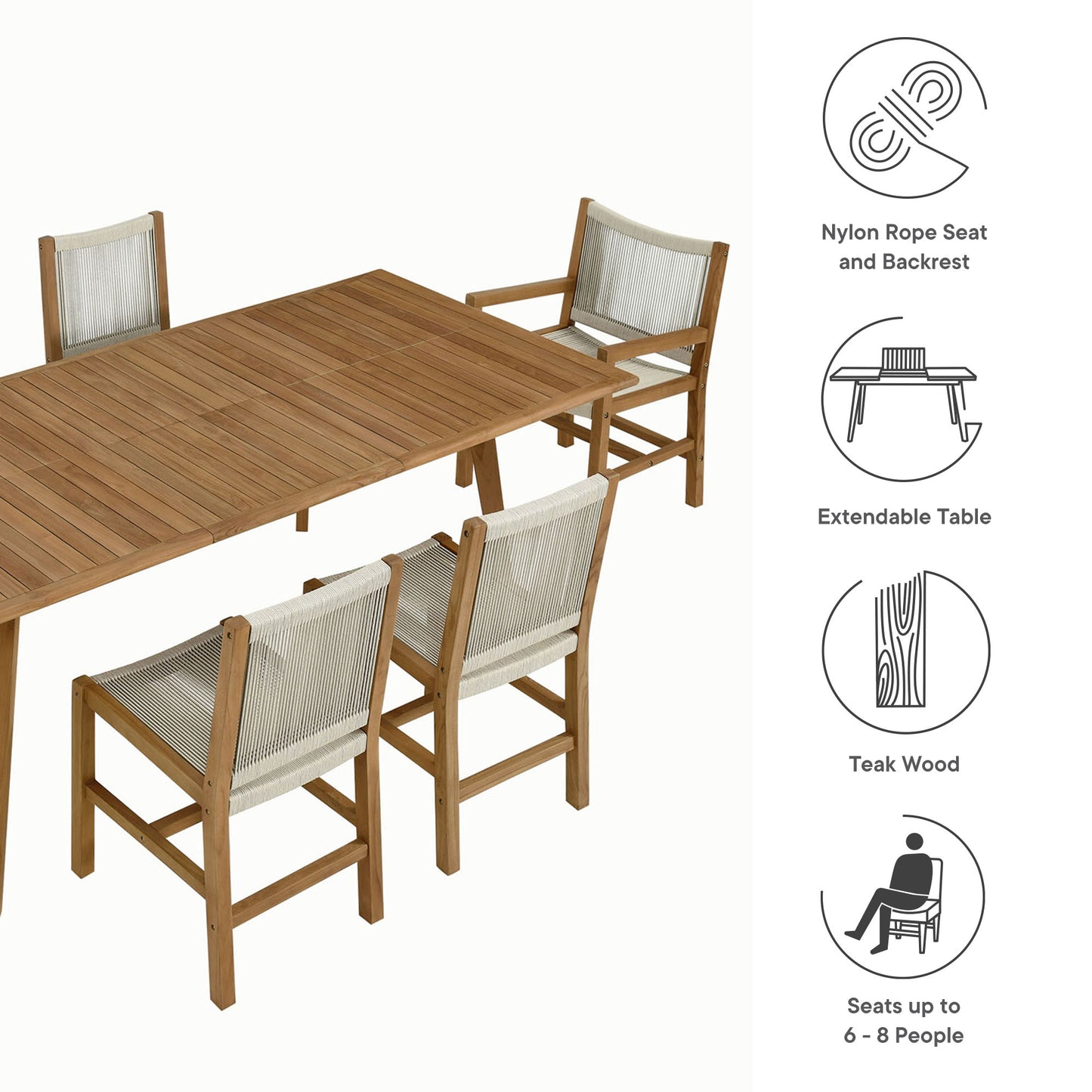Vienna 7-Piece Outdoor Patio Teak and Rope Dining Set by Furniture For America