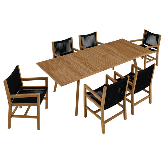 Vienna 7-Piece Outdoor Patio Teak and Rope Dining Set with Armchairs by Furniture For America