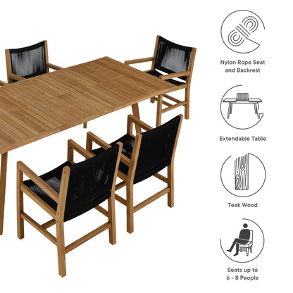 Vienna 7-Piece Outdoor Patio Teak and Rope Dining Set with Armchairs by Furniture For America