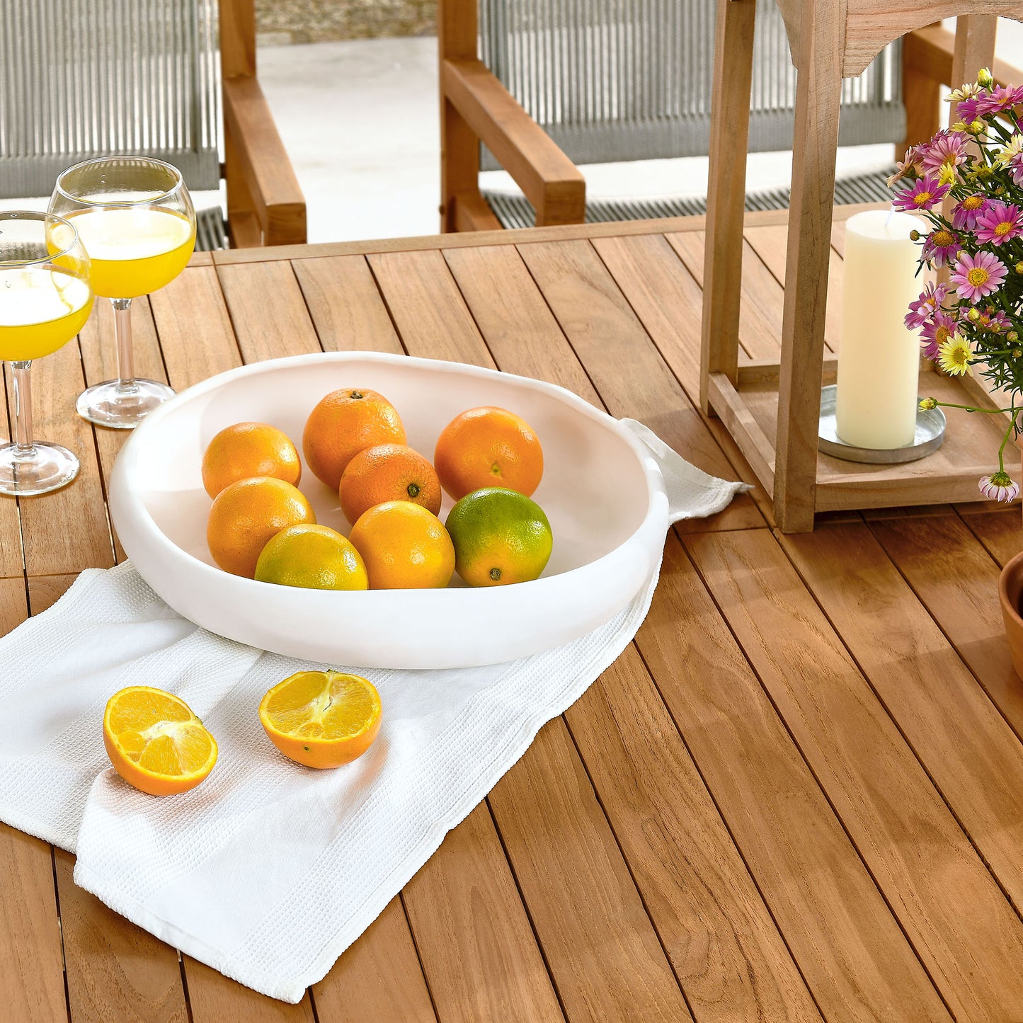 Vienna 7-Piece Outdoor Patio Teak and Rope Dining Set with Armchairs by Furniture For America