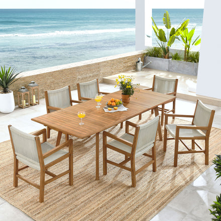 Vienna 7-Piece Outdoor Patio Teak and Rope Dining Set with Armchairs in Natural Natural