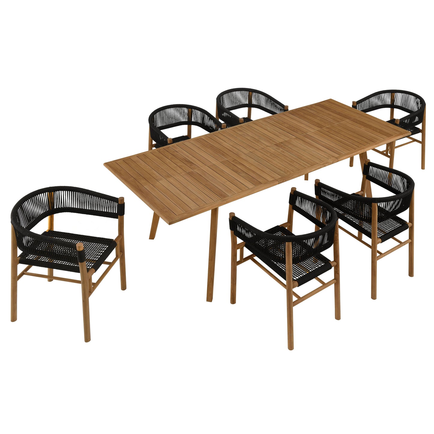 Vienna 7-Piece Outdoor Patio Teak and Rope Dining Set with Curved-Back Armchairs by Furniture For America