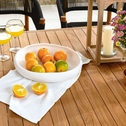 Vienna 7-Piece Outdoor Patio Teak and Rope Dining Set with Curved-Back Armchairs by Furniture For America