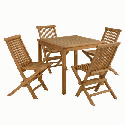Vienna 5-Piece Outdoor Patio Teak Wood Dining Set with Folding Chairs by Furniture For America