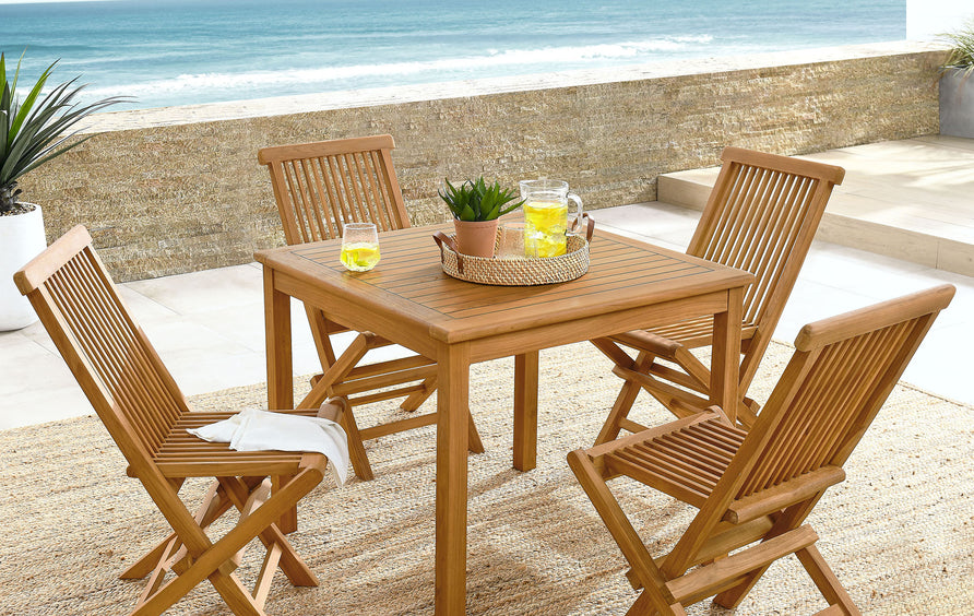 Nova 5-Piece Outdoor Patio Teak Wood Dining Set with Folding Chairs in Natural Natural