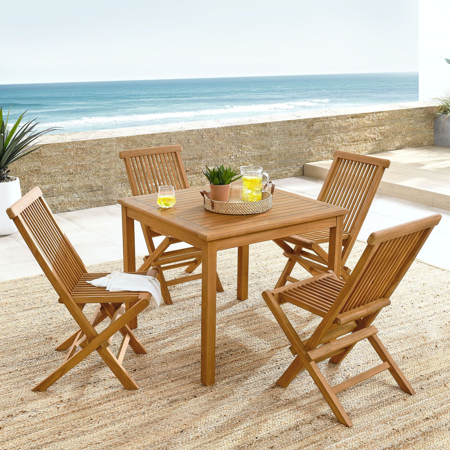 Vienna 34" Square Outdoor Patio Teak Wood Dining Table by Furniture For America