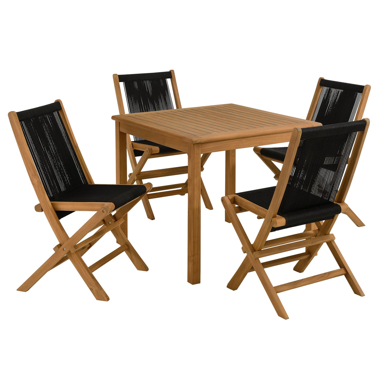 Vienna 5-Piece Outdoor Patio Teak Wood Dining Set with Rope Folding Chairs by Furniture For America