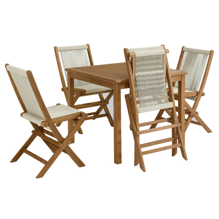 Vienna 5-Piece Outdoor Patio Teak Wood Dining Set with Rope Folding Chairs in Natural Natural