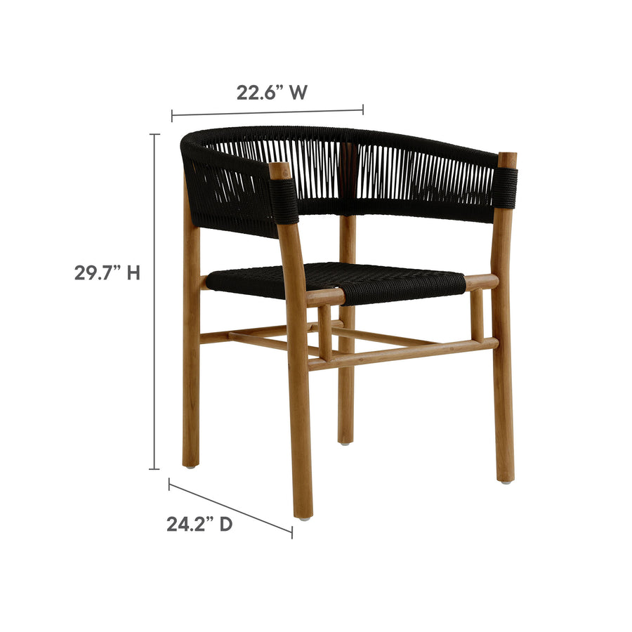 Nova 5-Piece Outdoor Patio Teak and Rope Dining Set with Curved-Back Armchairs in Natural Black