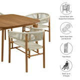 Nova 5-Piece Outdoor Patio Teak and Rope Dining Set with Curved-Back Armchairs in Natural Natural