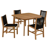Nova 5-Piece Outdoor Patio Teak and Rope Dining Set with Armless Chairs in Natural Black