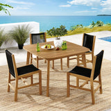 Nova 5-Piece Outdoor Patio Teak and Rope Dining Set with Armless Chairs in Natural Black