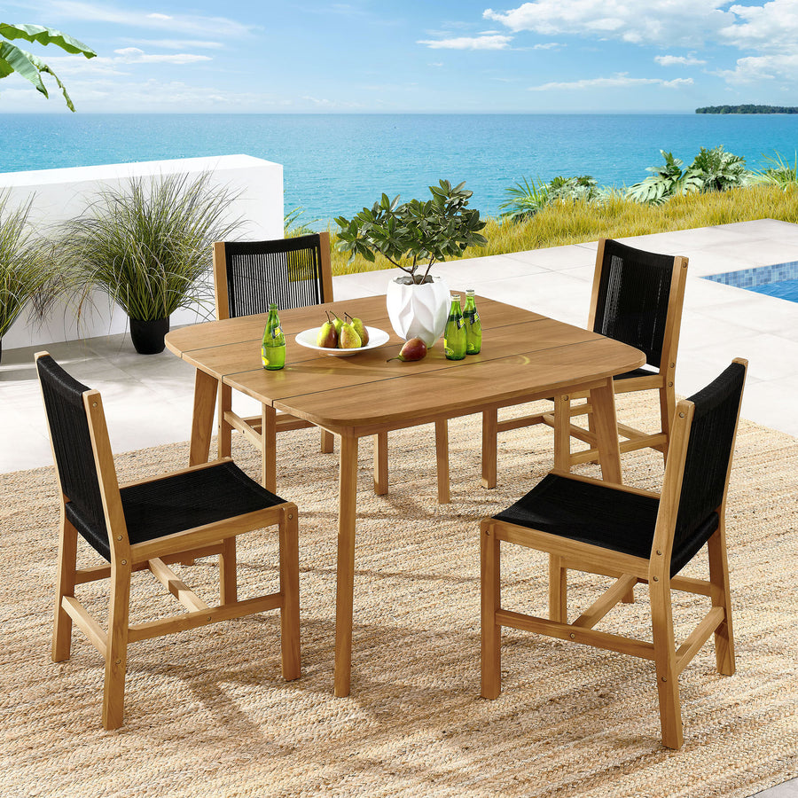 Nova 5-Piece Outdoor Patio Teak and Rope Dining Set with Armless Chairs in Natural Black