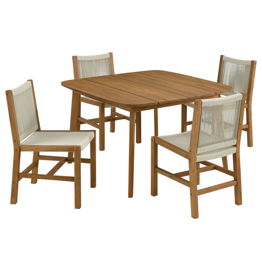 Nova 5-Piece Outdoor Patio Teak and Rope Dining Set with Armless Chairs in Natural Natural