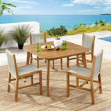 Nova 5-Piece Outdoor Patio Teak and Rope Dining Set with Armless Chairs in Natural Natural