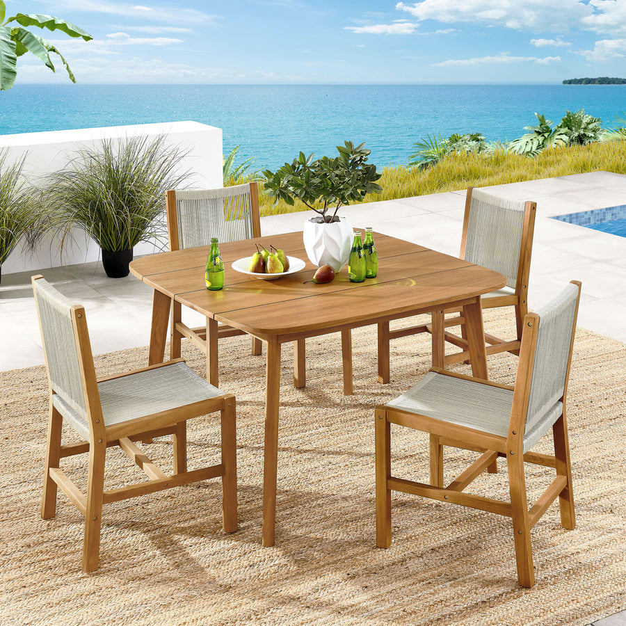 Nova 5-Piece Outdoor Patio Teak and Rope Dining Set with Armless Chairs in Natural Natural