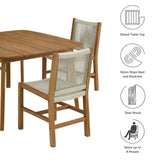 Nova 5-Piece Outdoor Patio Teak and Rope Dining Set with Armless Chairs in Natural Natural
