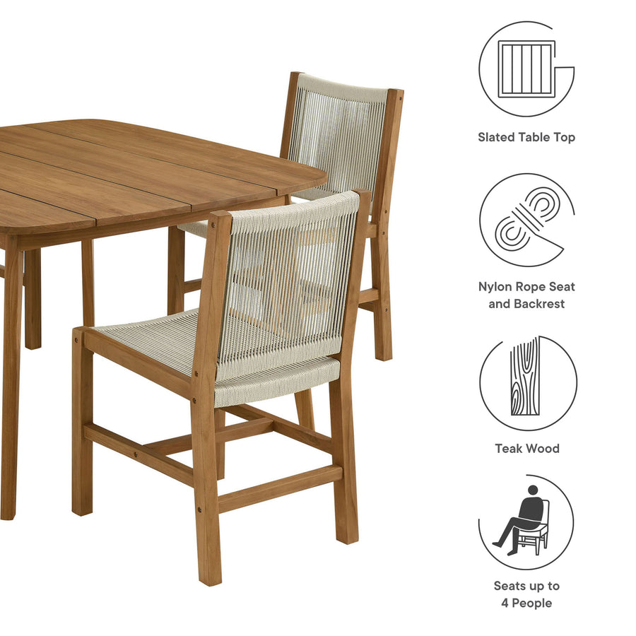 Nova 5-Piece Outdoor Patio Teak and Rope Dining Set with Armless Chairs in Natural Natural