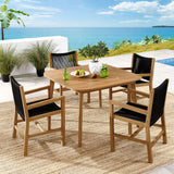Nova 5-Piece Outdoor Patio Teak and Rope Dining Set with Armchairs in Natural Black