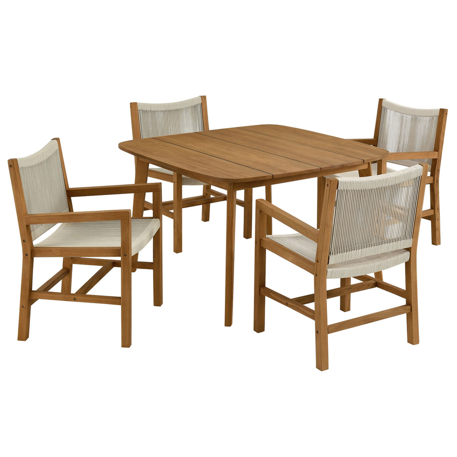 Nova 5-Piece Outdoor Patio Teak and Rope Dining Set with Armchairs in Natural Natural