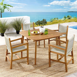 Nova 5-Piece Outdoor Patio Teak and Rope Dining Set with Armchairs in Natural Natural