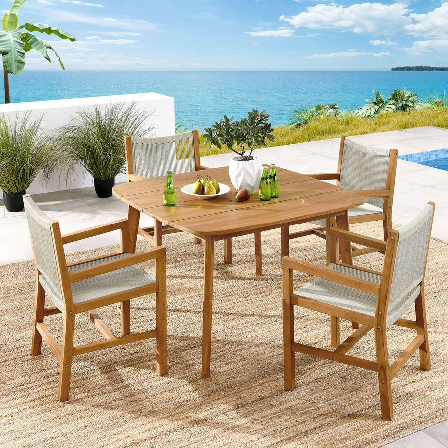 Nova 5-Piece Outdoor Patio Teak and Rope Dining Set with Armchairs in Natural Natural