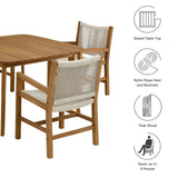 Nova 5-Piece Outdoor Patio Teak and Rope Dining Set with Armchairs in Natural Natural