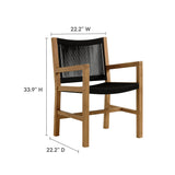 Nova 3-Piece Outdoor Patio Teak and Rope Armchairs with Folding Side Table in Natural Black