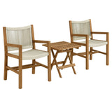 Nova 3-Piece Outdoor Patio Teak and Rope Armchairs with Folding Side Table in Natural Natural