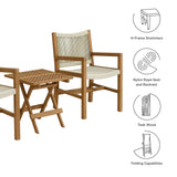 Nova 3-Piece Outdoor Patio Teak and Rope Armchairs with Folding Side Table in Natural Natural