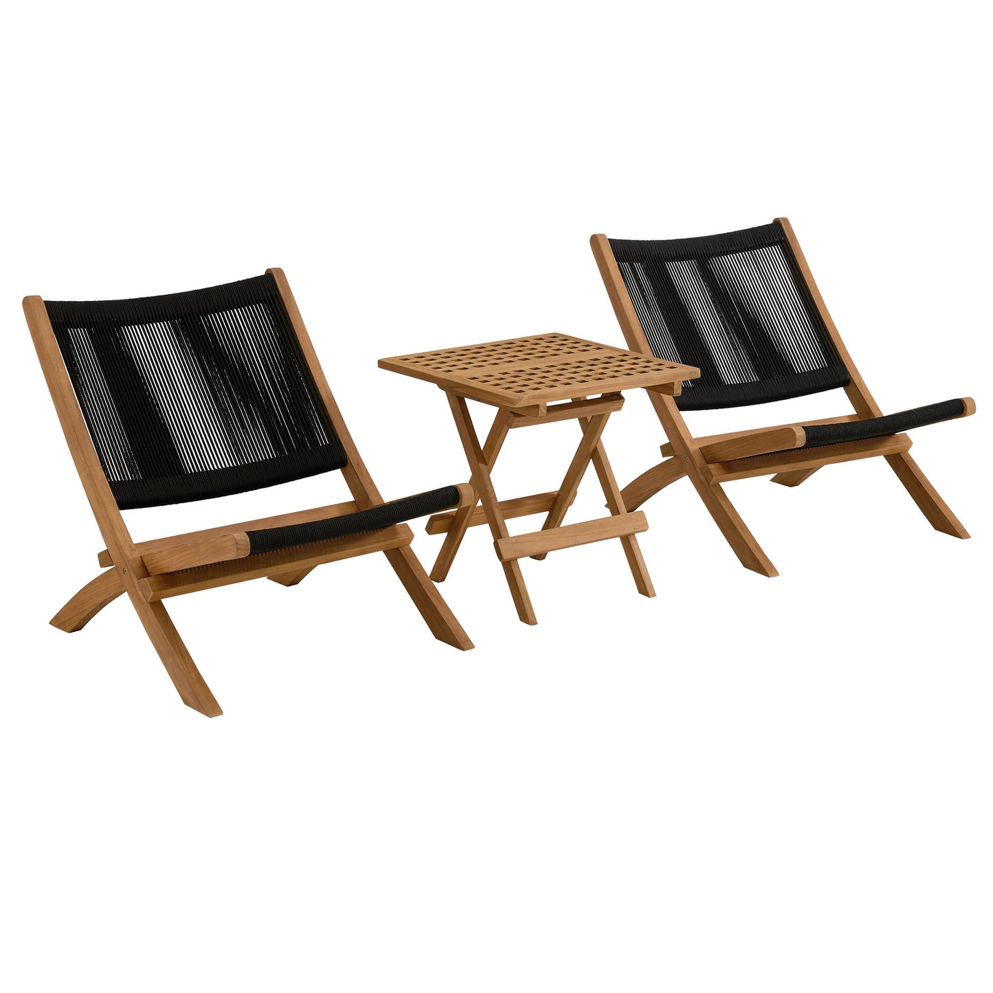 Vienna 3-Piece Outdoor Patio Teak and Rope Folding Lounge Chairs and Side Table by Furniture for America