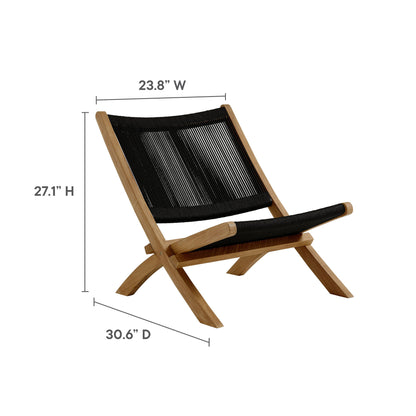 Vienna 3-Piece Outdoor Patio Teak and Rope Folding Lounge Chairs and Side Table by Furniture for America
