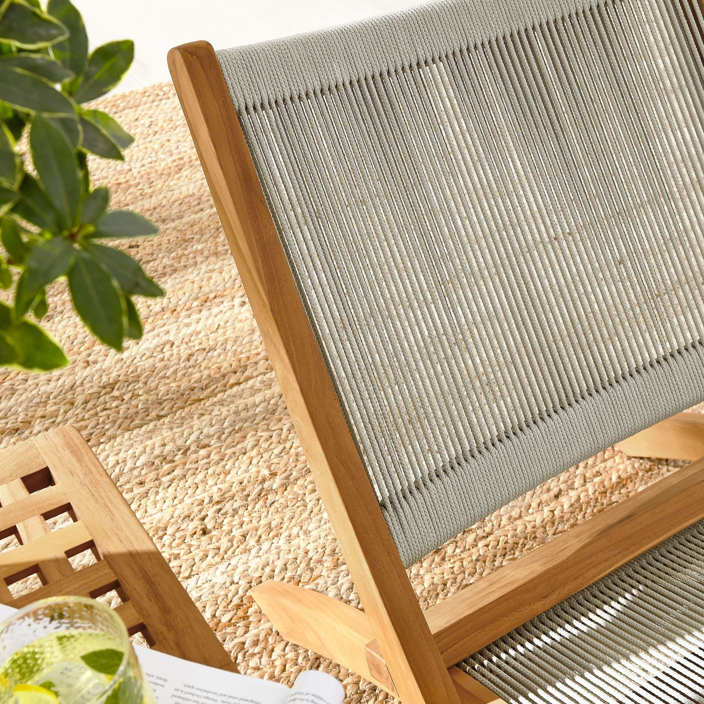 Vienna 3-Piece Outdoor Patio Teak and Rope Folding Lounge Chairs and Side Table by Furniture for America
