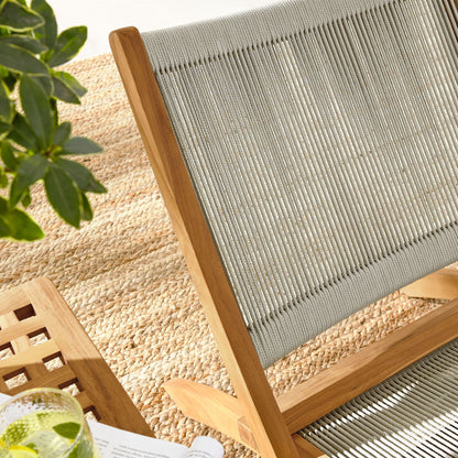 Vienna 3-Piece Outdoor Patio Teak and Rope Folding Lounge Chairs and Side Table by Furniture for America