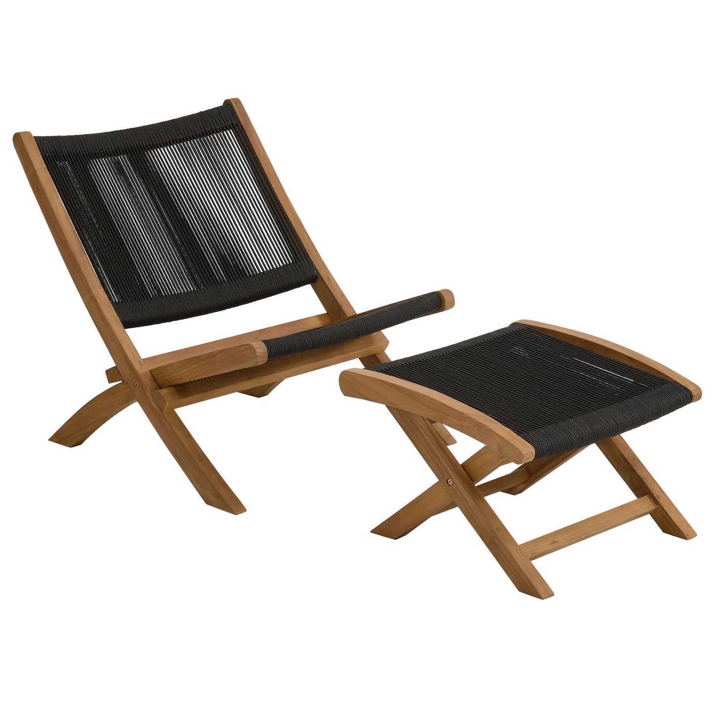 Vienna 2-Piece Outdoor Patio Teak and Rope Folding Accent Lounge Chair and Ottoman Set by Furniture for America