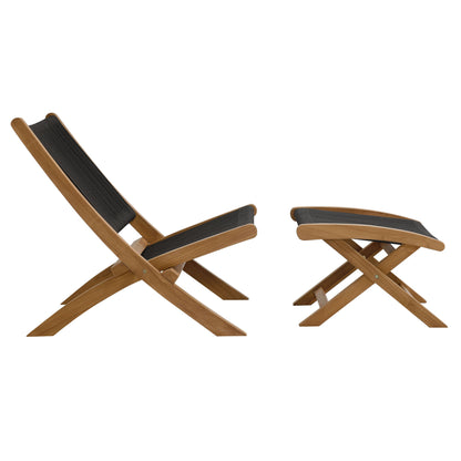 Vienna 2-Piece Outdoor Patio Teak and Rope Folding Accent Lounge Chair and Ottoman Set by Furniture for America