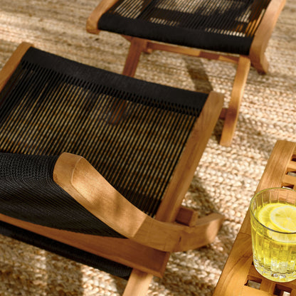 Vienna 2-Piece Outdoor Patio Teak and Rope Folding Accent Lounge Chair and Ottoman Set by Furniture for America