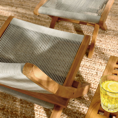 Vienna 2-Piece Outdoor Patio Teak and Rope Folding Accent Lounge Chair and Ottoman Set by Furniture for America