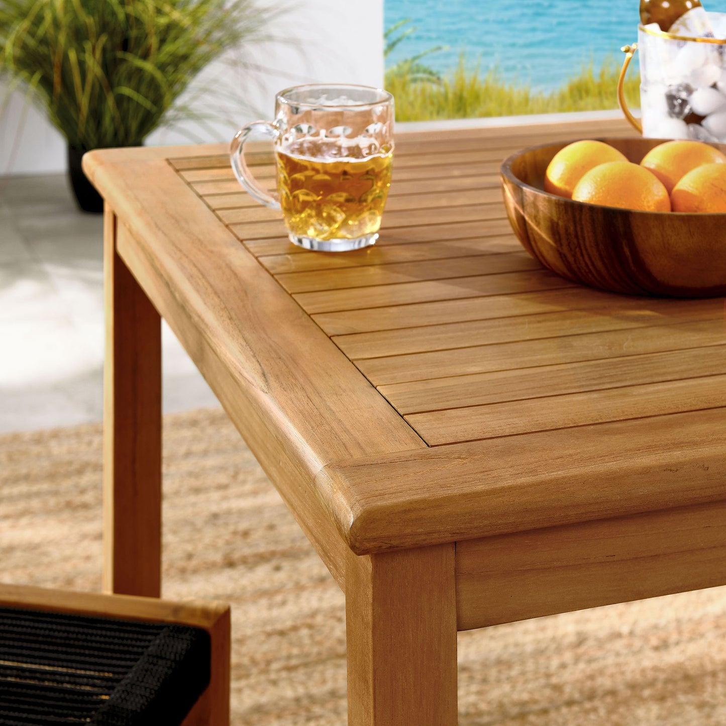 Vienna 3-Piece Outdoor Patio Teak and Rope Dining Set with Armless Chiars by Furniture For America
