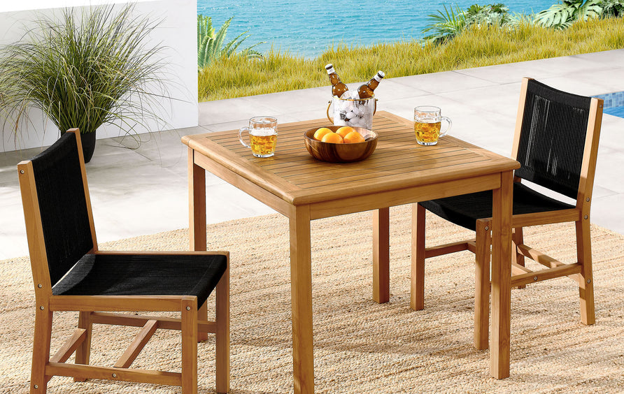 Nova 3-Piece Outdoor Patio Teak and Rope Dining Set with Armless Chiars in Natural Black