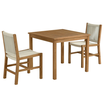 Vienna 3-Piece Outdoor Patio Teak and Rope Dining Set with Armless Chiars in Natural Natural
